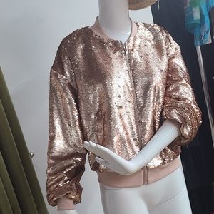 NWT Bar III Rose Gold Sequin Jacket
